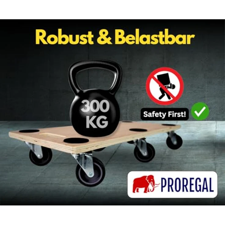 PROREGAL Mega Deal 8x Profi Transportroller, 6 Lenkrollen, Traglast 300 kg, 11x30x68 cm, Sperrholzplatte braun – Bild 4