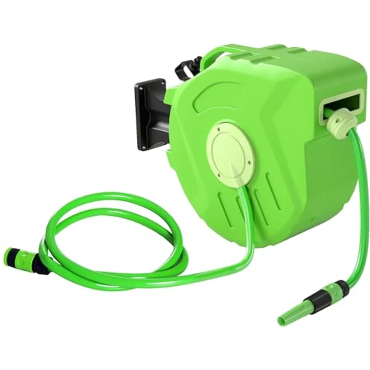 Outsunny Schlauchtrommel Automatik, 15m Gartenschlauch, grün – Bild 2