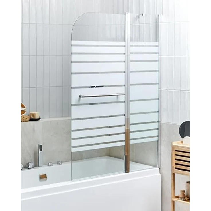 Beliani Badewannenaufsatz 140x100 cm, 2-teilig mit Schwingtür und Edelstahlgriff, Sicherheitsglas und Aluminiumprofil, modern, silber – Bild 2