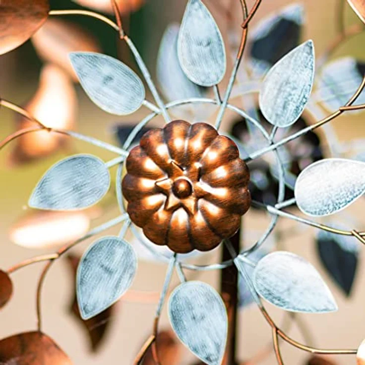 Kinetic Art Copper Leaf Duett, Metall Windspiel mit Bodenanker, 3D-Optik, zwei Rotoren, wahlweise mit LED in Glaskugel, hochwertige Garten-Deko – Bild 5