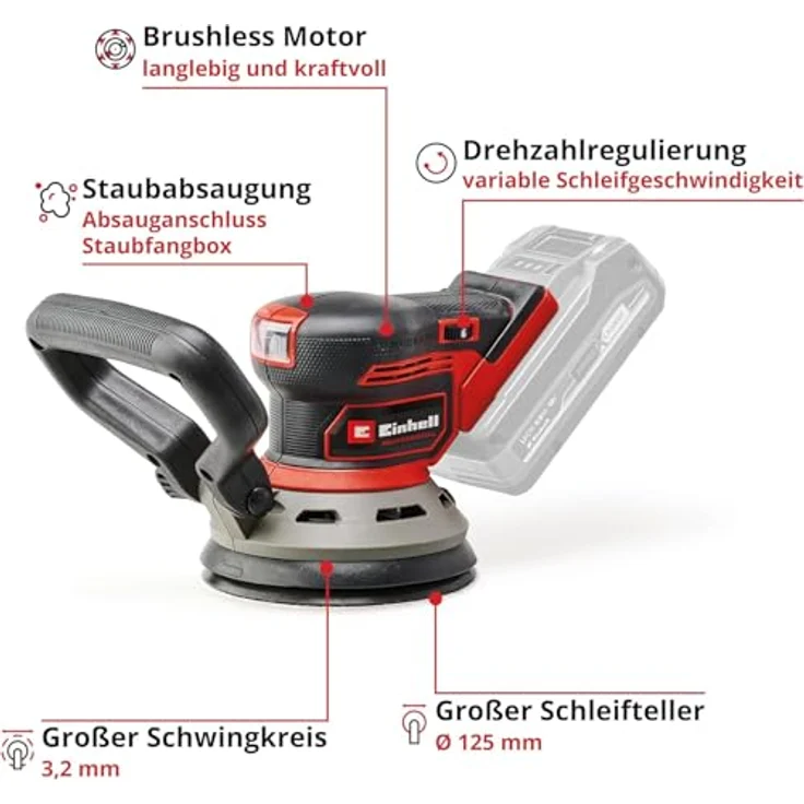 Einhell Professional Akku-Exzenterschleifer TP-RS 18/32 Li BL-Solo, 18 V Brushless, 3,2 mm Schwingkreis, 125 mm Schleifteller, inkl. Schleifpapier, ohne Akku – Bild 3
