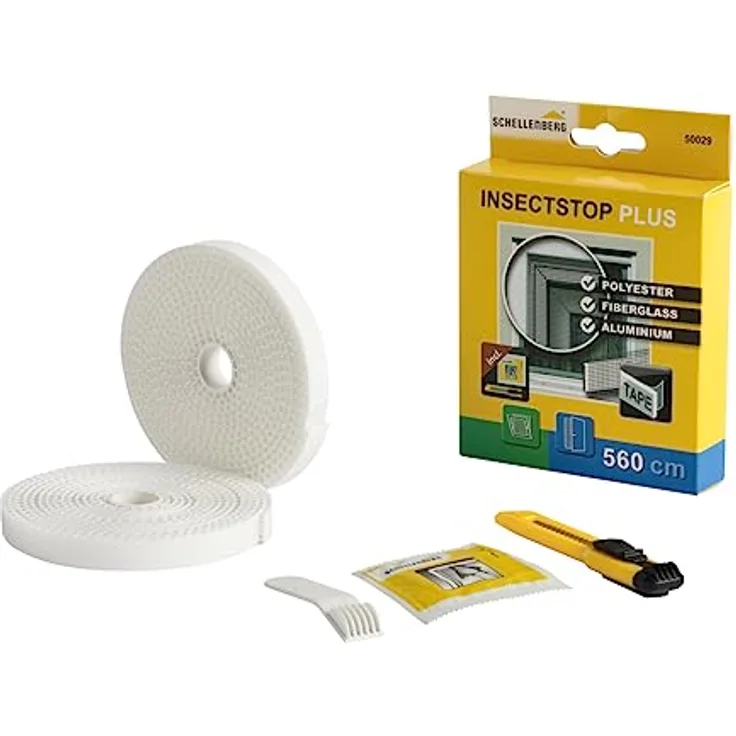 Schellenberg 50029 Befestigungsband Plus für Fliegengitter Fenster, 5,6 m, inkl. Montagezubehör, weiß, für Polyester-, Fiberglas- und Aluminiumgewebe