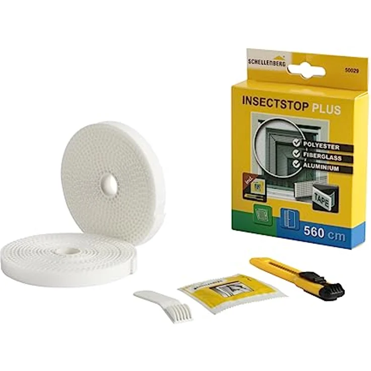 Schellenberg 50029 Befestigungsband Plus für Fliegengitter Fenster, 5,6 m, inkl. Montagezubehör, weiß, für Polyester-, Fiberglas- und Aluminiumgewebe – Bild 1