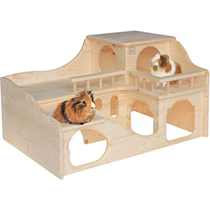 Resch Nr35 Meerschweinchenschloss naturbelassenes Massivholz aus Fichte/Mit Zwei großen EIN-/Ausgängen im Erdgeschoss, die im inneren durch einen „Tunnel“ verbunden sind / 55 x 39 x 33 cm (LxBxH)