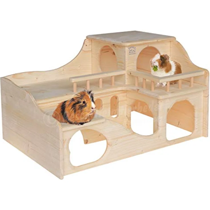 Resch Nr35 Meerschweinchenschloss naturbelassenes Massivholz aus Fichte/Mit Zwei großen EIN-/Ausgängen im Erdgeschoss, die im inneren durch einen „Tunnel“ verbunden sind / 55 x 39 x 33 cm (LxBxH) – Bild 1