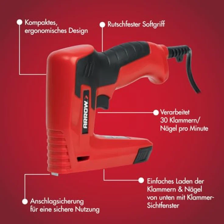 Arrow Elektrotacker CE21, für Feindrahtklammern 8 mm - 10 mm und Nägel, kompaktes Design für DIY-Projekte – Bild 3