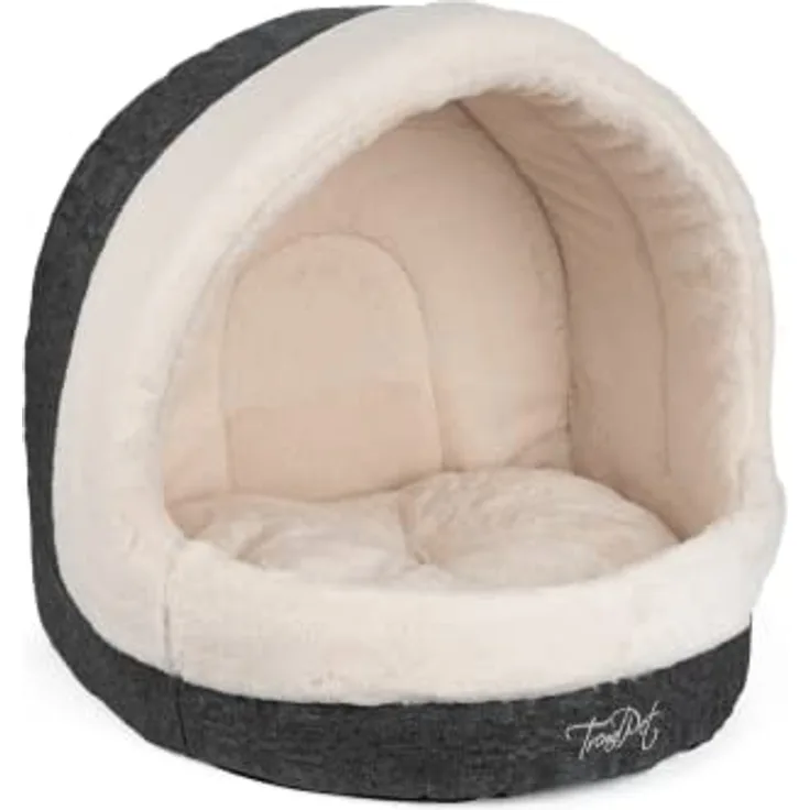 TrendPet LunaHome Kuschelhöhle für Hunde und Katzen, dick gepolstert, grau-beige, Außenmaße 42x43x46 cm