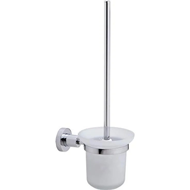 tesa LOXX WC-Garnitur, satiniertes Glas und verchromter Edelstahl - Toilettenbürsten-Set zur Wandbefestigung ohne Bohren, inkl. Klebelösung - 160 mm x 379 mm x 112 mm – Bild 1