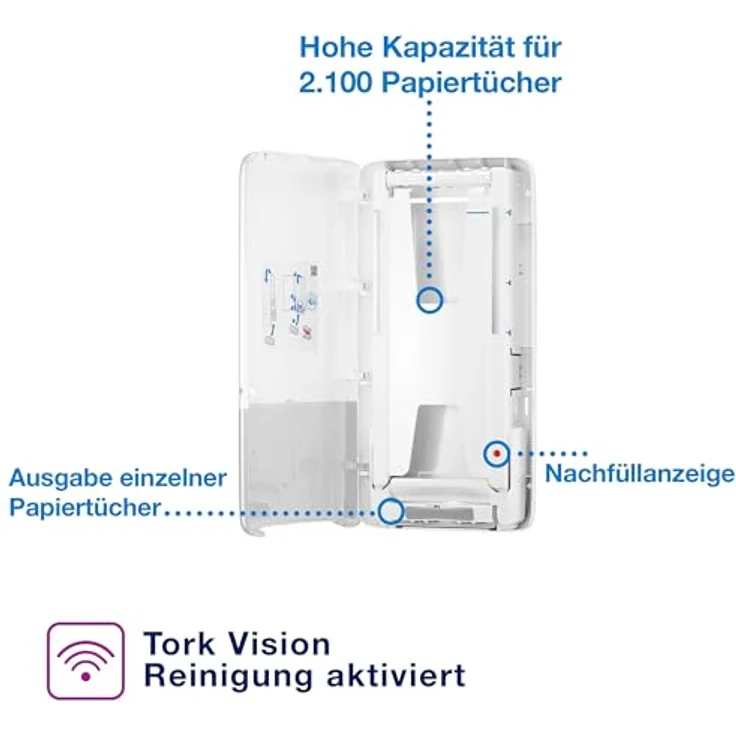 Tork PeakServe, Papierhandtuchspender, innovativer Spender für Endlos-Handtücher, weiß, großes Fassungsvermögen, schnelle Ausgabe binnen 3 Sekunden – Bild 6