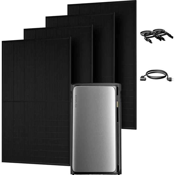 Powerness EcoFlow STREAM Ultra Balkonkraftwerk 1920Wh mit 4x JA Solar 500W Bifazial Glasmodulen, Schwarz