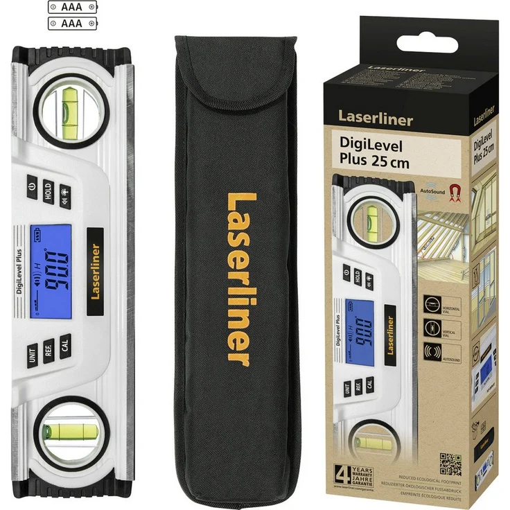 LASERLINER Wasserwaage Laserliner DigiLevel Plus 25 081.249E, Digitale Wasserwaage mit akustischer Zielführung, Magnethalterung und umschaltbaren Messeinheiten