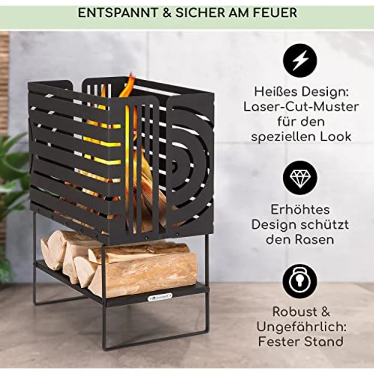 Blumfeldt Feuerschale Groß, tragbare Stahl-Feuerstelle 54 cm für Garten, Balkon & Camping, wetterfest mit Standfuß, rostfrei und stabil – Bild 2