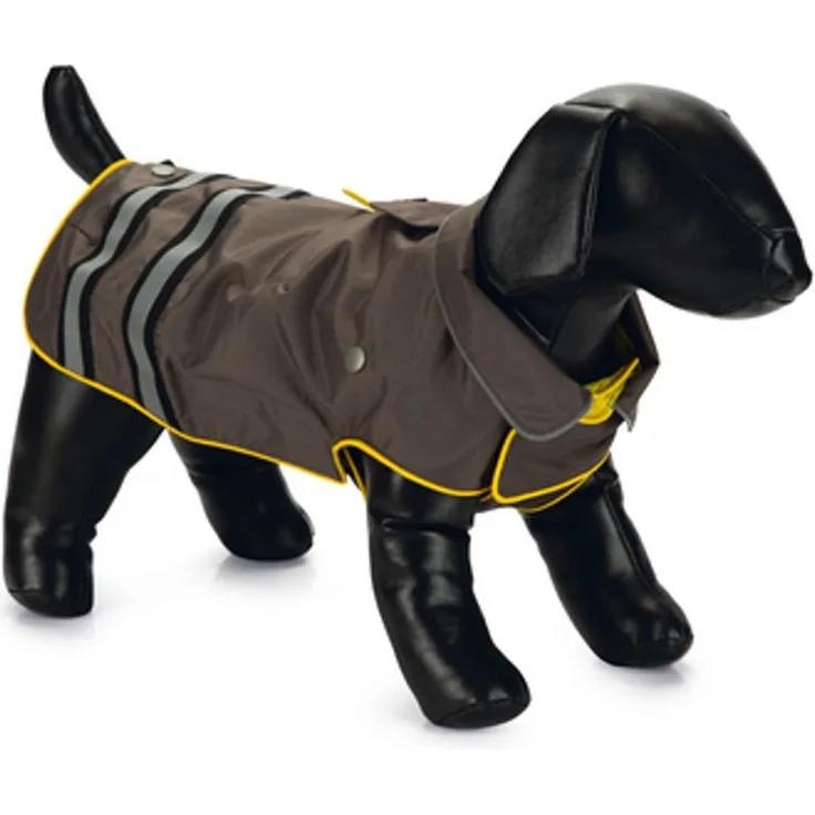 Beeztees Hundemantel Seja - Hunde Regenmantel - wasserfest - reflektierende Streifen - grau/gelb - 62 cm