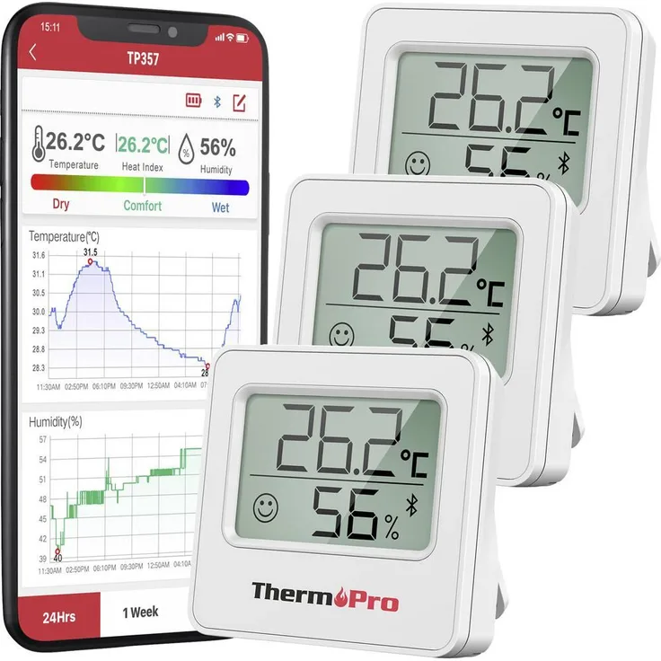 ThermoPro Mini Digital Wetterstation, 3er Pack mit präziser Temperatur- und Luftfeuchtigkeitsanzeige