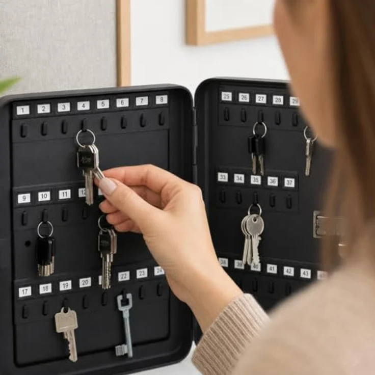 HMF Schlüsselkasten, Schlüsselschrank mit 3er Zahlencode, 6 nummerierte Hakenleisten, 30 x 24 x 7,5 cm, Schwarz – Bild 9