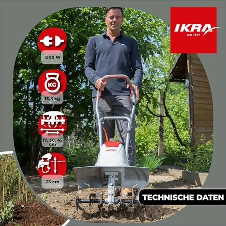ikra GmbH Elektromotorhacke FEM 1500, 1500 W, 45 cm Arbeitsbreite, inkl. Häufelpflug, 17 bis 45 cm tief – Bild 5