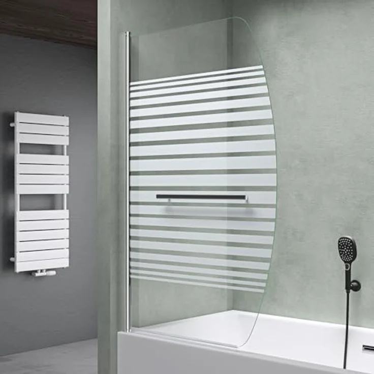 Mai & Mai Duschwand C112S, faltbare Badewannenwand aus teilsatinierten 6mm ESG-Sicherheitsglas mit NANO-Beschichtung, 180° schwenkbar, 90x140cm – Bild 1
