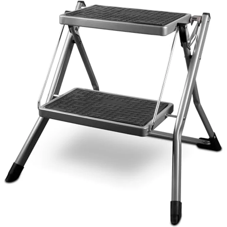 siwitec Mini-Klapptritt aus Stahl 2 Stufen Anthrazit | Kleine Trittleiter mit Anti-Rutsch-Matten | TÜV/GS Zertifiziert | 150 kg Traglast | Klappleiter – Bild 1