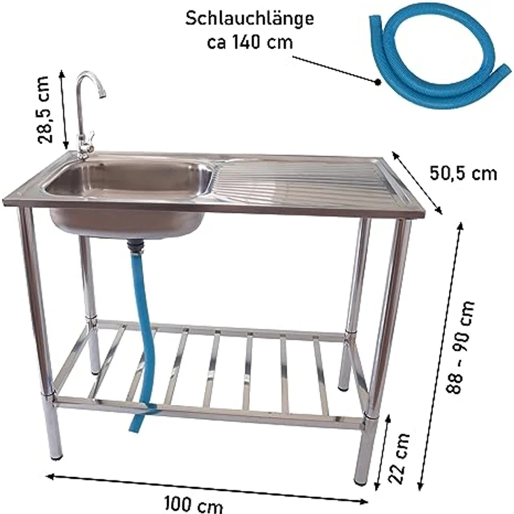 Lemodo Küchenspüle Outdoor Spüle, Edelstahl Spültisch mit Wasserhahn, 100/50,5 cm, Für den gebrauch im Freien geeignet – Bild 5