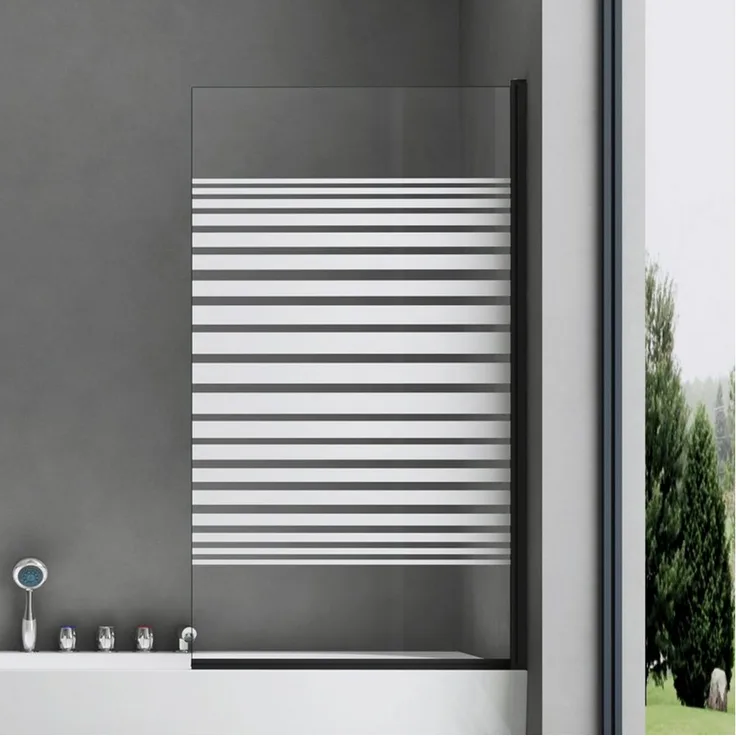 doporro Badewannenfaltwand Badewannenaufsatz Cortona201 Duschwand, Einscheibensicherheitsglas, Milchglasstreifen, schwarz