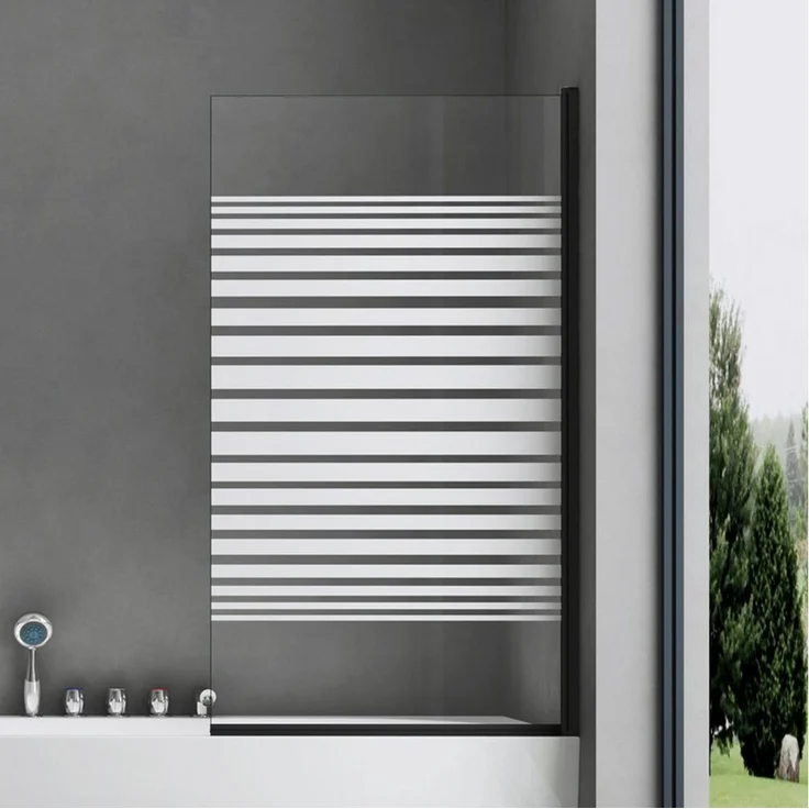 doporro Badewannenfaltwand Badewannenaufsatz Cortona201 Duschwand, Einscheibensicherheitsglas, Milchglasstreifen, schwarz