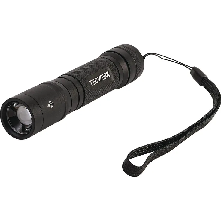 Tecwerk LED-Taschenlampe, 1000 lm, robustes Aluminiumgehäuse, IP66, fünf Leuchtstufen, fokusierbarer Lichtstrahl, wiederaufladbare 2600 mAh Batterie