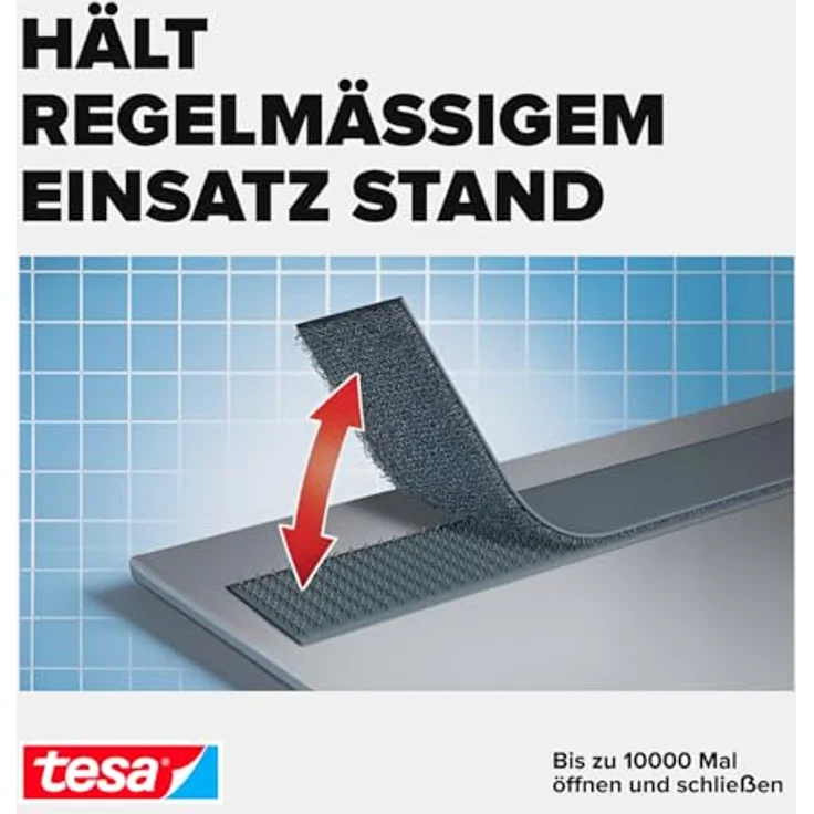 tesa On & Off Klettband zum Aufkleben - Selbstklebendes Klettklebeband zur Befestigung leichter Gegenstände - Weiß, 2 cm x 100 cm – Bild 6