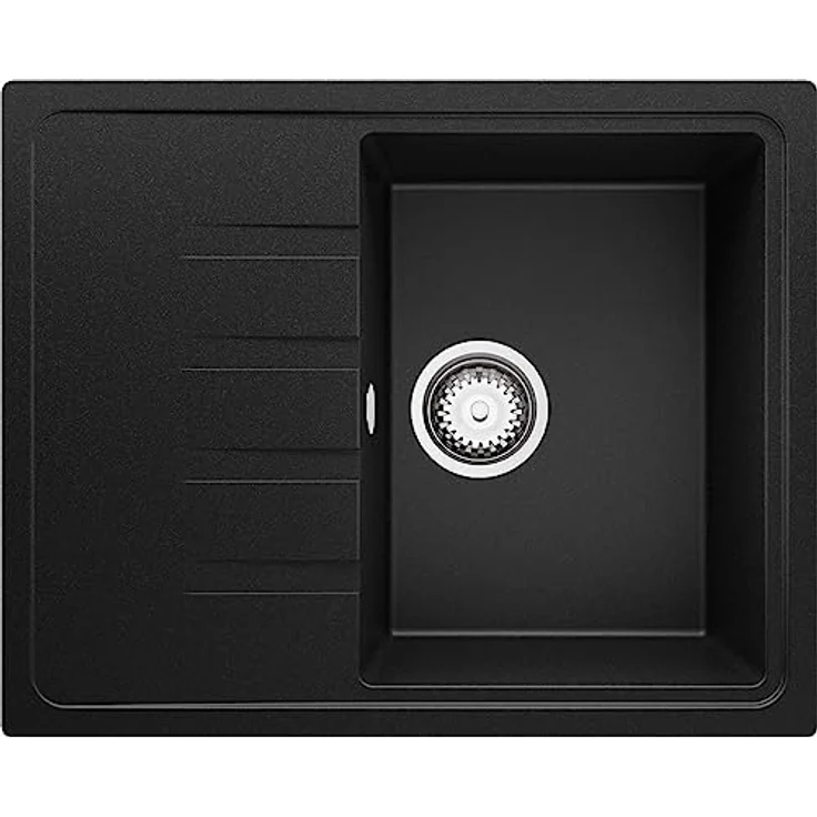 Primagran Spülbecken Schwarz 62x50cm, Granitspüle 1 Becken + Ablauf-Set, 35 Jahre Herstellergarantie - Mailand, hochqualitativ und schmutzabweisend – Bild 1