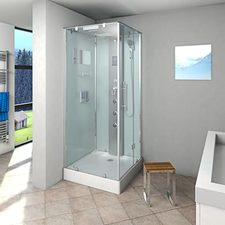 SeniorBad GmbH Dampfdusche Duschtempel Sauna Dusche Duschkabine D38-00R2-EC 80x80 cm, weiß, mit Regendusche, Handbrause und Rückenmassagedüsen – Bild 3