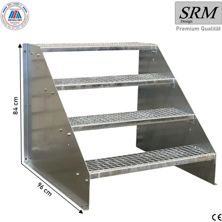 SRM Design 4 Stufen Standtreppe Modell 1, verzinkt, freistehend, Rutschfeste Trittflächen, Höhe 84 cm, Breite 110 cm