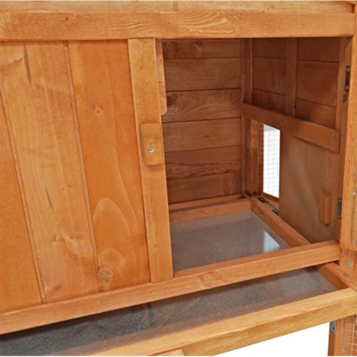 Wiltec Hasenstall 2190 x 530 x 850 mm mit Freilaufgehege und erhöhtem Unterschlupf aus Fichtenholz, Kaninchenkäfig mit 2 Etagen, Kleintierstall in Naturholzoptik – Bild 5