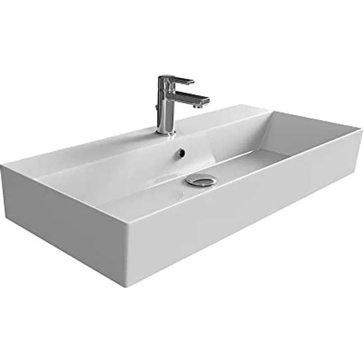 Aqua Bagno | Eckiges Design Waschbecken, hochwertige Keramik, Aufsatzwaschbecken, dünner Rand, Badezimmer | 900 x 420 mm – Bild 1