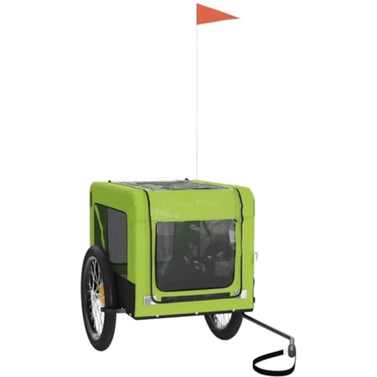 vidaXL Hunde-Transportbox Fahrradanhänger Grün und Schwarz, Oxford-Gewebe und Eisen, belastbare Platte, reflektierende Elemente – Bild 4