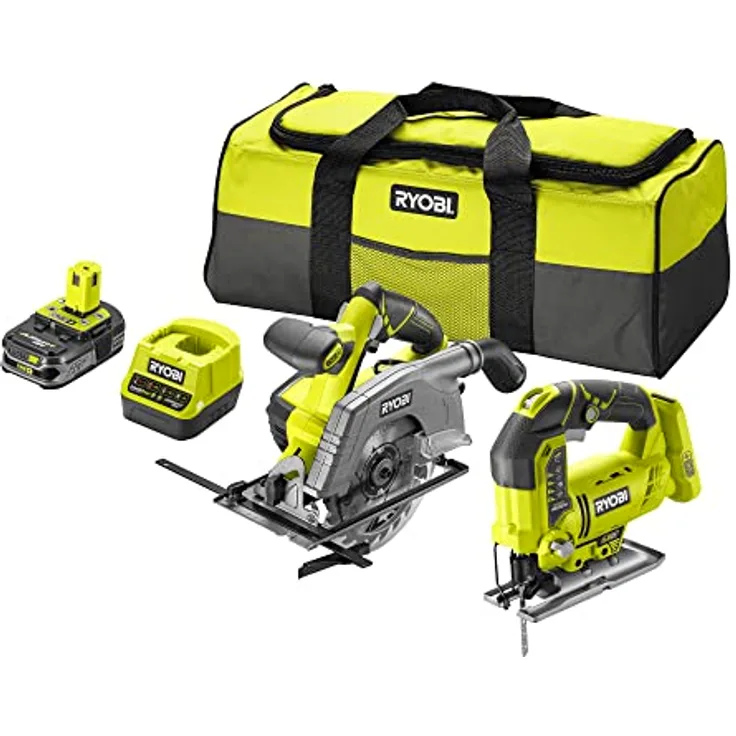 RYOBI - Duo ONE+ 18V: Pendelstichsäge mit 1 Klinge + Kreissäge – Durchmesser 165 mm mit 1 Klinge 24 Zähne + 1 Akku 18V 2,5 Ah und Schnellladegerät, (5133004770)
