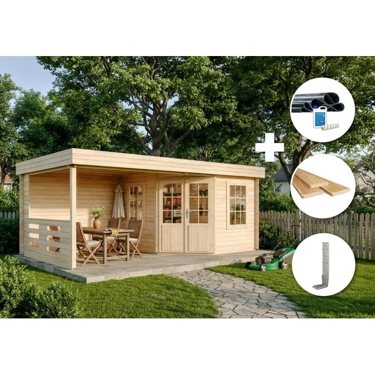 Alpholz Gartenhaus Set - Hanna, BxT: 598x322 cm, naturbelassen, inkl. Fußboden und Dacheindeckung