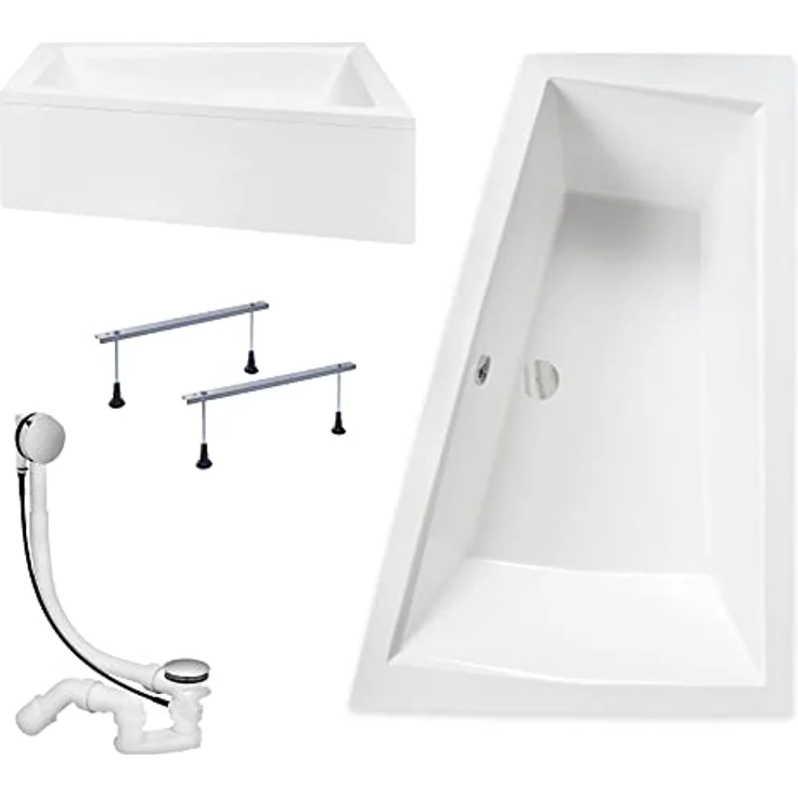 KOLMAN Badewanne INTIMA Eckbadewanne 170x125 Rechts mit AcrylSchürze, Ablaufgarnitur und Füßen Komplettset 4in1 Premium Original Acryl Wanne Siphon in Reinweiß – Bild 1