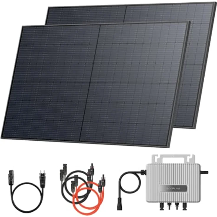 Solarway® 1000Wp / 800W Balkonkraftwerk, komplettes Set mit 800W EcoFlow Stream Wechselrichter und 2 x 500W bifazialen schwarzen Solarmodulen, inkl. Zubehör – Bild 1
