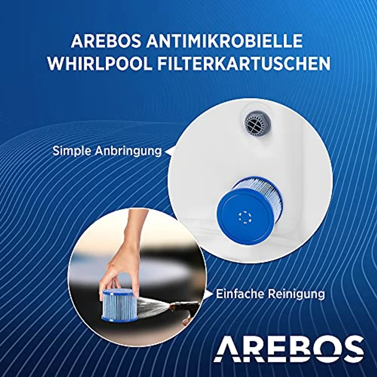 Arebos Poolfilter | 6X Filterkartuschen Spa Whirlpools | Antimikrobieller Filter | Blau – Bild 2