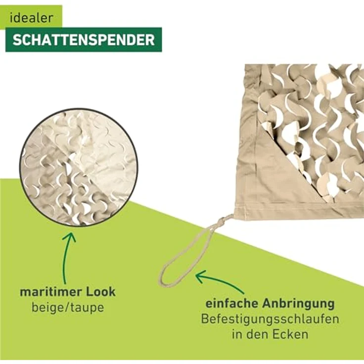 Windhager Beschattungsnetz COTE D´Azur, 3 x 4 Meter, Beige/Taupe, UV-stabilisiert, witterungsbeständig, einfach zu montieren, ideal für Terrasse, Balkon und Garten – Bild 4