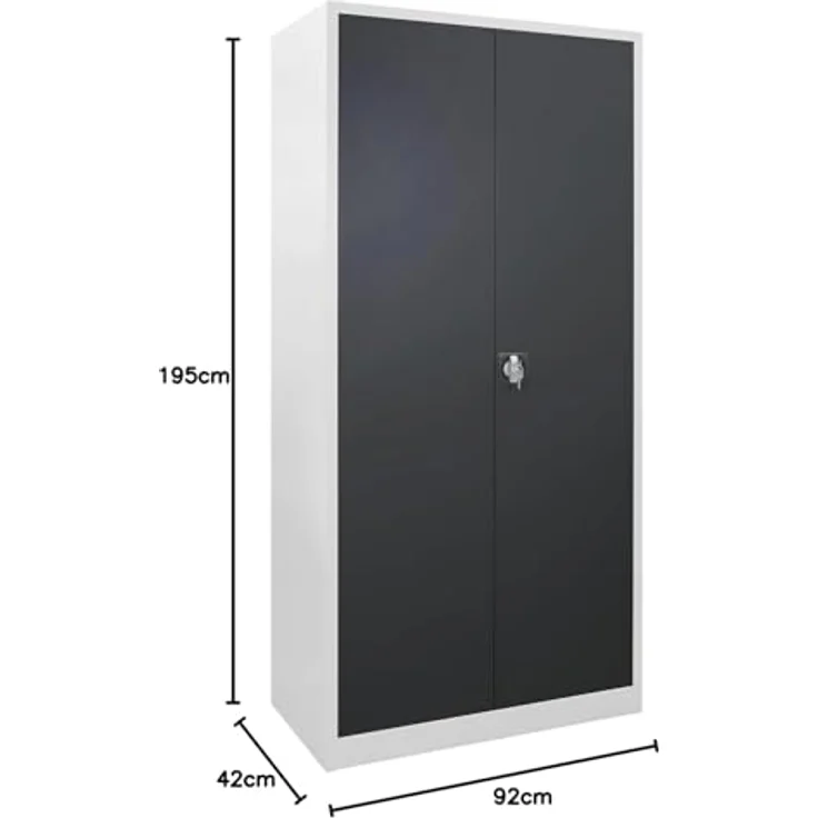 ADB Flügeltürenschrank RAL7035 / 7016, H 1950 x B 920 x T 420 mm | Metallschrank mit 50 kg Traglast pro Fachboden, lichtgrau anthrazitgraue Türen – Bild 2