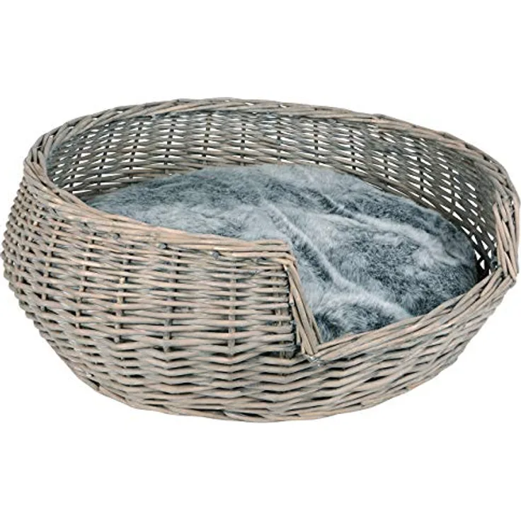 UNUS Hundebett Hundekorb Hundekörbchen aus Weide Durchmesser 65cm mit Kissen Grau für Hunde und Katzen