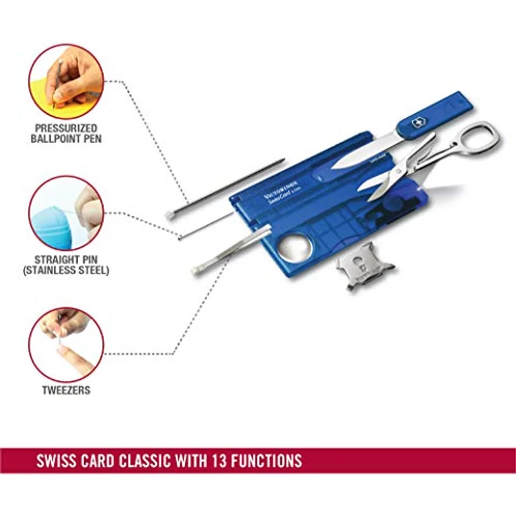 Victorinox Taschenmesser Swiss Card Lite (13 Funktionen, LED-Licht, Lupe) blau transparent – Bild 2
