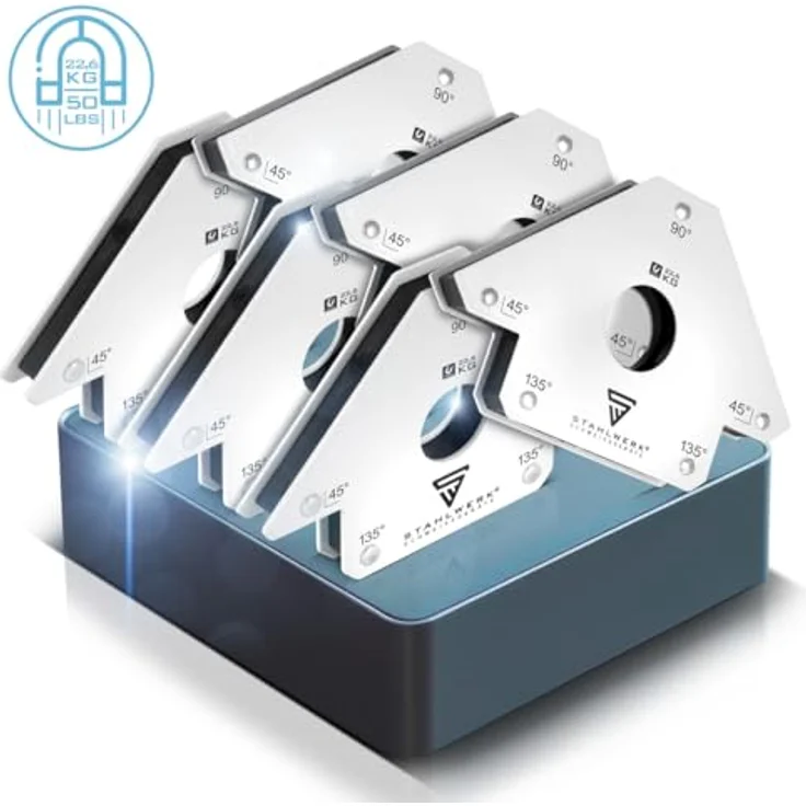 STAHLWERK Magnet-Schweißwinkel 6er Set, 45°/90°/135°, 22,6 kg Haftkraft, kompakt und präzise – Bild 2