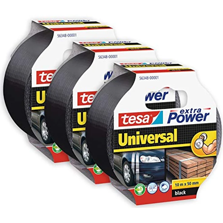 Tesa extra Power UNIVERSAL 56348 Gewebeklebeband Schwarz (L x B) 10m x 50mm 3St. - Preisvergleich – Bild 1
