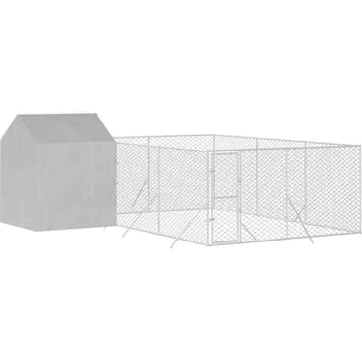 vidaXL Outdoor Hundezwinger, Hundehütte mit Dach, Hundekäfig für den Außenbereich, Hühnerstall Hundezaun Hundeauslauf, Silbern Verzinkter Stahl