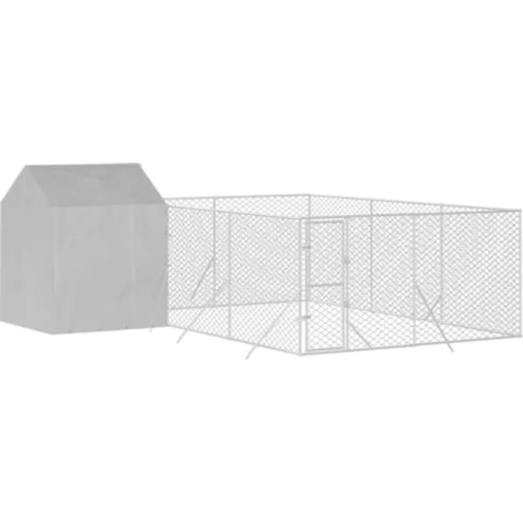 vidaXL Outdoor Hundezwinger, Hundehütte mit Dach, Hundekäfig für den Außenbereich, Hühnerstall Hundezaun Hundeauslauf, Silbern Verzinkter Stahl – Bild 1