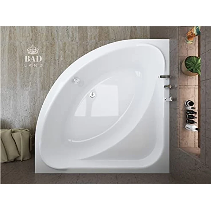 Polimat BADLAND Eckbadewanne STANDARD 140x140 cm, Weiß Acryl, Komplettset mit Acrylschürze, Füßen und Chrom Automatik Ablaufgarnitur, Made in EU 4in1 – Bild 4