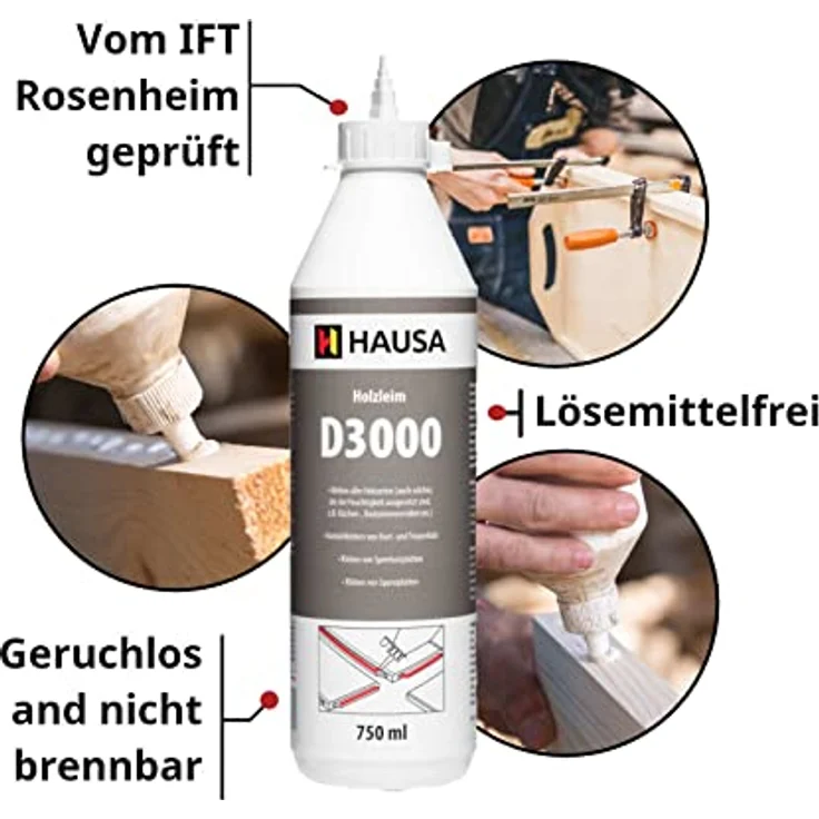 Holzleim Wasserfest D3 Weißleim Leim lösemittelfrei Holzkleber Baukleber Basteln Extra Stark für vielseitige Verleimungs- und Bastelarbeiten hitzebeständig 750 ml Flasche – Bild 4