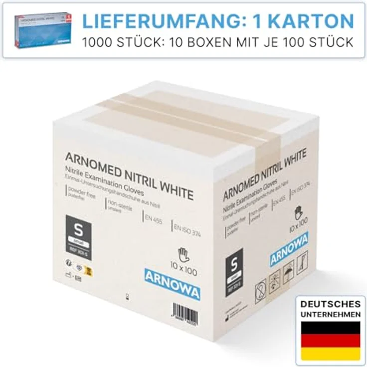 ARNOMED Nitril Einweghandschuhe Weiß, 1000 Stück, puder-/latexfrei, extra griffig, reißfest, in XS-XL verfügbar – Bild 2