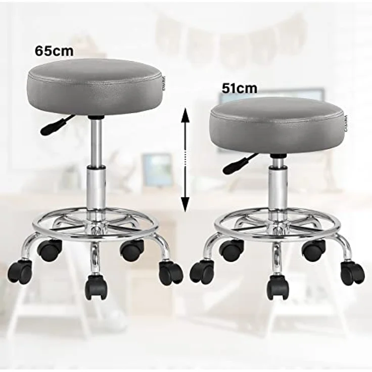 Casaria Rollhocker Höhenverstellbar 10cm Polsterung 360°C Drehbar 51-65cm Sitzhöhe Fußstütze Küche Büro Arbeitshocker Bürohocker Drehhocker Hocker – Bild 3